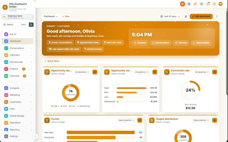 Solstice template dashboard